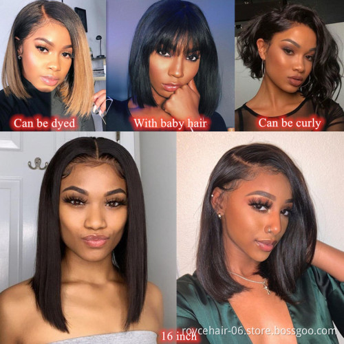 Best Selling Cheap Short Styled Pre Plucked HD Swiss Glueless Side Part Lace Front Human Hair Bob Wigs for Black Women